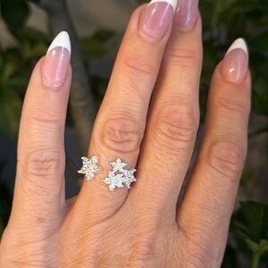 Silver Plated Cubic Zirconia Open Flower Ring